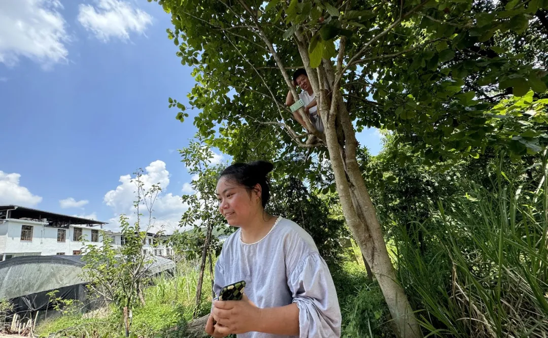童行书院驻村的张晶老师&树上的助教文杰老师
